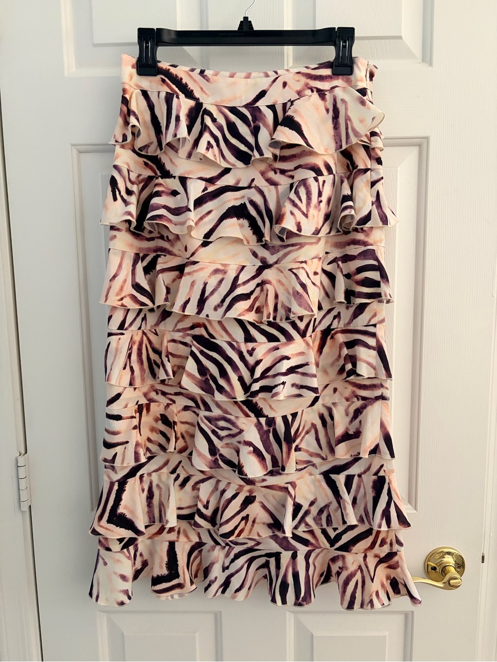 Kendall & Kylie Blush, Black and Mauve Zebra-Print Ruffle Skirt